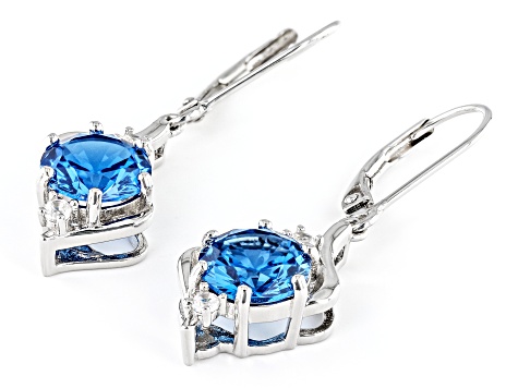 Blue Lab Created Spinel Rhodium Over Sterling Silver Dangle Earrings 3.64ctw
