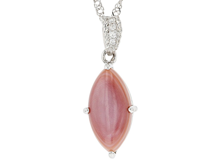 Pink Mother-Of-Pearl Rhodium Over Sterling Silver Pendant With Chain 0.09ctw