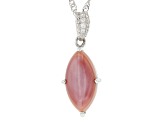 Pink Mother-Of-Pearl Rhodium Over Sterling Silver Pendant With Chain 0.09ctw