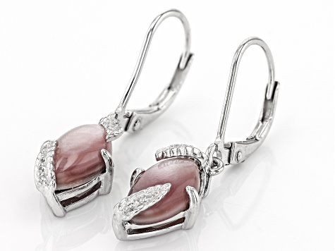 Pink Mother-Of-Pearl Rhodium Over Sterling Silver Dangle Earrings 0.09ctw