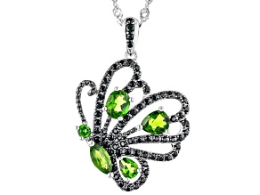 Chrome Diopside Rhodium Over Sterling Silver Butterfly Pendant With Chain 1.51ctw