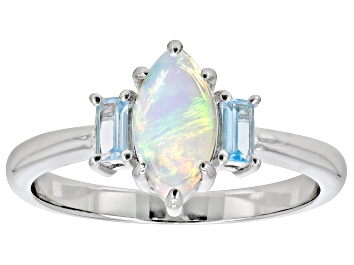 Picture of Multi Color Ethiopian Opal Rhodium Over Sterling Silver 3-Stone Ring 0.62ctw