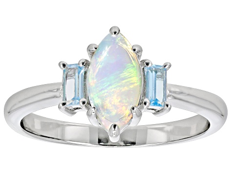 Multi Color Ethiopian Opal Rhodium Over Sterling Silver 3-Stone Ring 0.62ctw