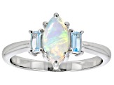 Multi Color Ethiopian Opal Rhodium Over Sterling Silver 3-Stone Ring 0.62ctw