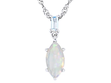 Picture of Multi Color Ethiopian Opal Rhodium Over Sterling Silver Pendant with Chain 0.51ctw