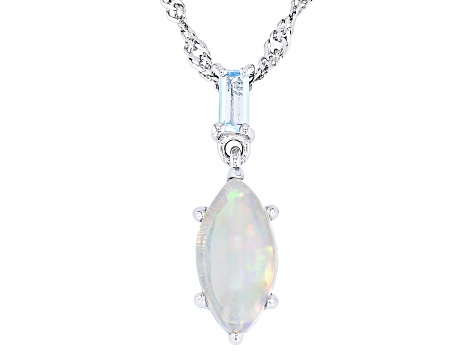 Multi Color Ethiopian Opal Rhodium Over Sterling Silver Pendant with Chain 0.51ctw