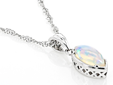 Multi Color Ethiopian Opal Rhodium Over Sterling Silver Pendant with Chain 0.40ct
