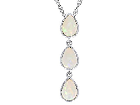 White Ethiopian Opal Rhodium Over Sterling Silver Pendant With Chain 1.10ctw