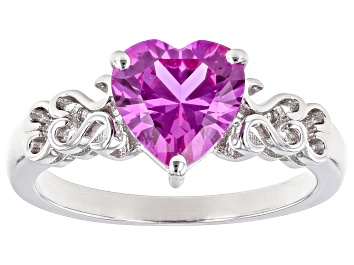 Pink Lab Created Sapphire Rhodium Over Silver Ring 3.80ctw - CTB020