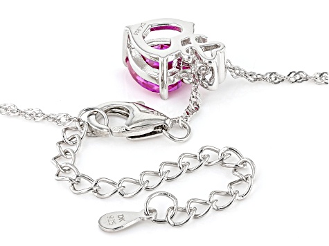 Pink Lab Created Sapphire Rhodium Over Sterling Silver Heart Pendant With Chain 1.87ct