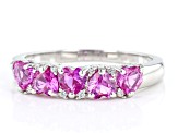 Pink Lab Created Sapphire Rhodium Over Sterling Silver Heart Band Ring 1.43ctw