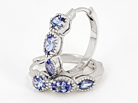 Blue Tanzanite Rhodium Over Sterling Silver Hoop Earrings 0.95ctw