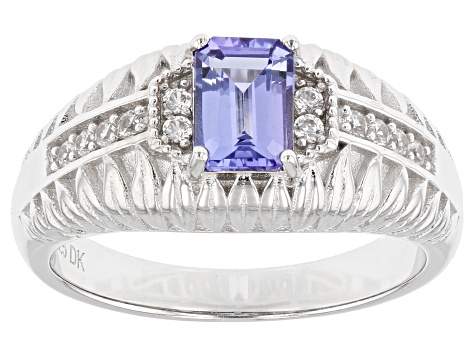 Blue Tanzanite Rhodium Over Sterling Silver Men's Ring 0.92ctw