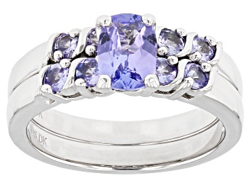 Picture of Blue Tanzanite Rhodium Over Sterling Silver Ring And Band Set Of 2 1.23ctw