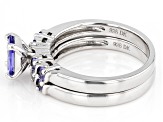 Blue Tanzanite Rhodium Over Sterling Silver Ring And Band Set Of 2 1.23ctw