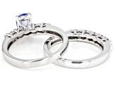 Blue Tanzanite Rhodium Over Sterling Silver Ring And Band Set Of 2 1.23ctw