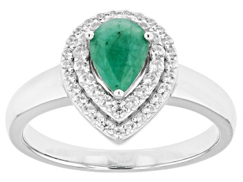 Picture of Green Emerald Rhodium Over Sterling Silver Ring 0.77ctw