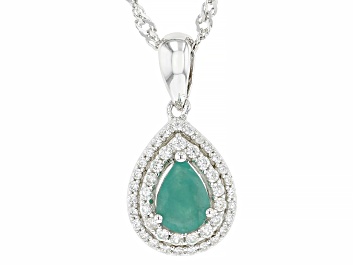 Picture of Green Emerald Rhodium Over Sterling Silver Pendant With Chain 0.77ctw