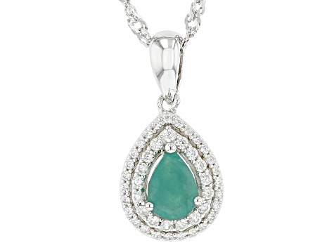 Green Emerald Rhodium Over Sterling Silver Pendant With Chain 0.77ctw