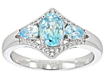 Picture of Blue Zircon Rhodium Over Sterling Silver Ring 1.50ctw
