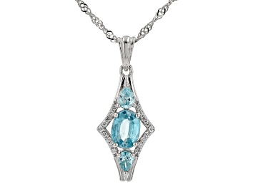 Picture of Blue Zircon Rhodium Over Sterling Silver Pendant With Chain 1.48ctw