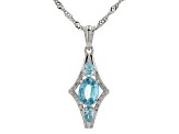 Blue Zircon Rhodium Over Sterling Silver Pendant With Chain 1.48ctw