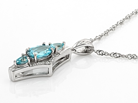Blue Zircon Rhodium Over Sterling Silver Pendant With Chain 1.48ctw