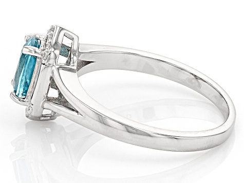 Blue Zircon Rhodium Over Sterling Silver Ring 0.89ctw