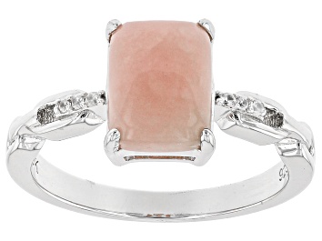Picture of Pink Opal Rhodium Over Sterling Silver Ring 0.03ctw