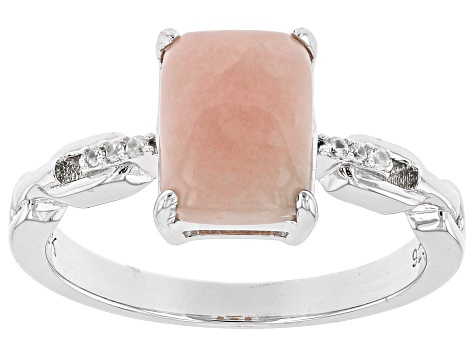 Pink Opal Rhodium Over Sterling Silver Ring 0.03ctw