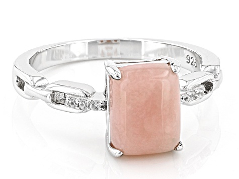 Pink Opal Rhodium Over Sterling Silver Ring 0.03ctw