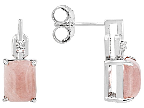 Pink Opal Rhodium Over Sterling Silver Earrings 0.03ctw