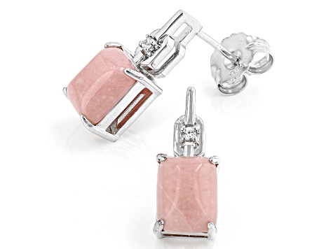 Pink Opal Rhodium Over Sterling Silver Earrings 0.03ctw