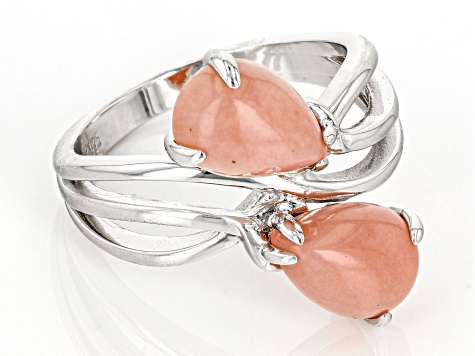 Pink Opal Rhodium Over Sterling Silver Bypass Ring