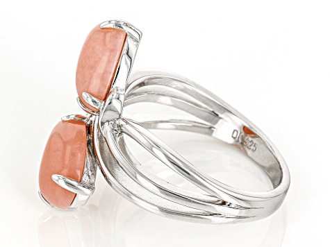 Pink Opal Rhodium Over Sterling Silver Bypass Ring