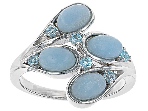 Blue Angelite Rhodium Over Sterling Silver Ring 0.26ctw