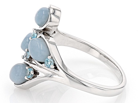 Blue Angelite Rhodium Over Sterling Silver Ring 0.26ctw