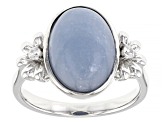 Blue Angelite Rhodium Over Sterling Silver Flower Ring 0.07ctw