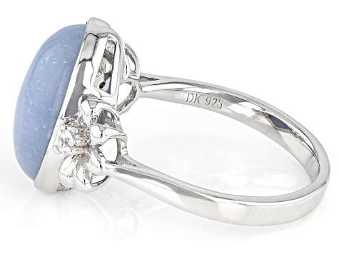 Blue Angelite Rhodium Over Sterling Silver Flower Ring 0.07ctw