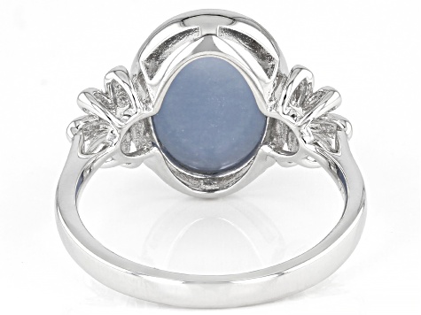 Blue Angelite Rhodium Over Sterling Silver Flower Ring 0.07ctw