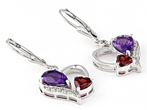 Purple Amethyst Rhodium Over Sterling Silver Heart Earrings 3.71ctw