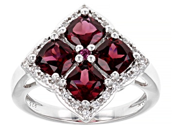 Picture of Raspberry Rhodolite Rhodium Over Sterling Silver Ring 3.36ctw