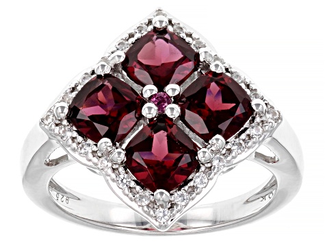 Raspberry Rhodolite Rhodium Over Sterling Silver Ring 3.36ctw