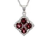 Raspberry Rhodolite Rhodium Over Sterling Silver Pendant With Chain 3.36ctw