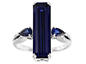 Blue Lab Created Sapphire Rhodium Over Sterling Silver Ring 6.38ctw