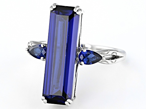 Blue Lab Created Sapphire Rhodium Over Sterling Silver Ring 6.38ctw