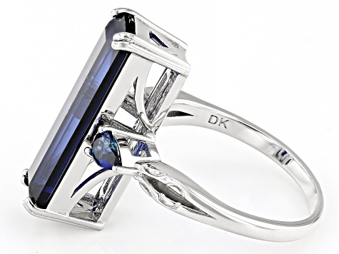 Blue Lab Created Sapphire Rhodium Over Sterling Silver Ring 6.38ctw