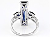 Blue Lab Created Sapphire Rhodium Over Sterling Silver Ring 6.38ctw