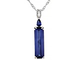 Blue Lab Created Sapphire Rhodium Over Sterling Silver Pendant with Chain 6.16ctw