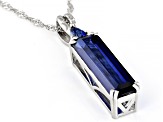 Blue Lab Created Sapphire Rhodium Over Sterling Silver Pendant with Chain 6.16ctw